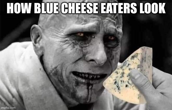 Blue cheese | HOW BLUE CHEESE EATERS LOOK | image tagged in blue,cheese | made w/ Imgflip meme maker