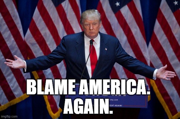Trump America | BLAME AMERICA.
AGAIN. | image tagged in donald trump,grifter,consequences,con artist,stupid person,most hated | made w/ Imgflip meme maker