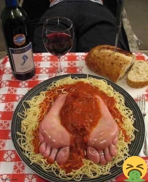 Spaghetti With Feet? | image tagged in cursed images,what a terrible day to have eyes,feet,spaghetti,excuse me wtf,nasty food | made w/ Imgflip meme maker