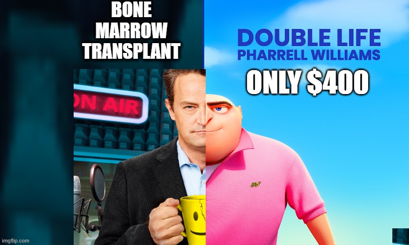 weter is not rice | BONE MARROW TRANSPLANT; ONLY $400 | image tagged in pharrell williams - double life | made w/ Imgflip meme maker