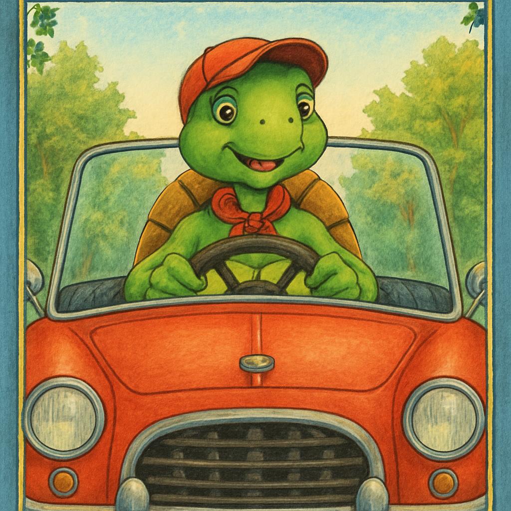 Franklin the turtle book, Franklin driving a car, view of Frankl Blank Meme Template