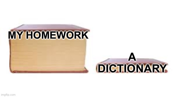 Big book small book | MY HOMEWORK; A DICTIONARY | image tagged in big book small book | made w/ Imgflip meme maker