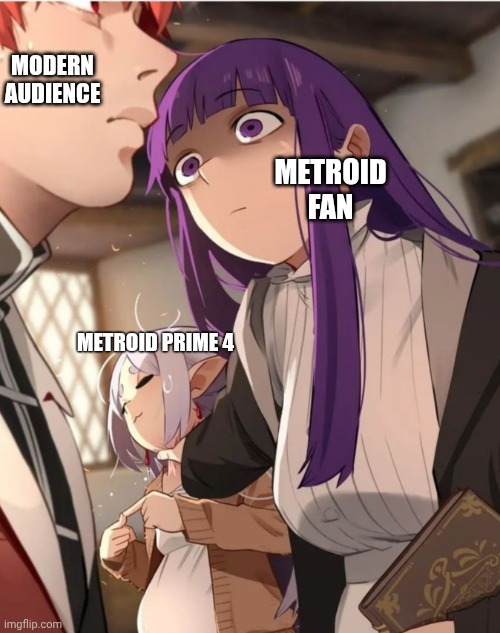 Fern get mad at Frieren pregnancy | MODERN AUDIENCE; METROID FAN; METROID PRIME 4 | image tagged in gaming,anime,manga,mad,metroid | made w/ Imgflip meme maker