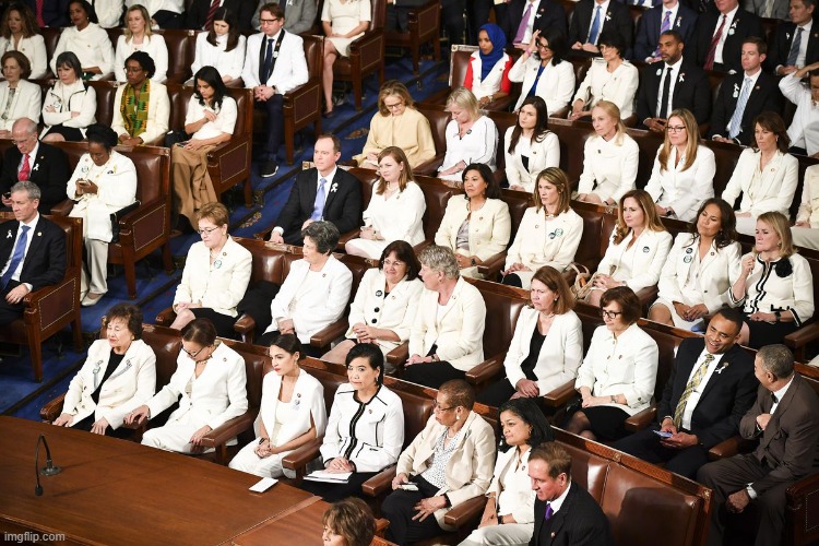 dressed in white dem women sotu | image tagged in dressed in white dem women sotu | made w/ Imgflip meme maker