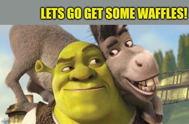 Shrek and donkey | LETS GO GET SOME WAFFLES! | image tagged in shrek and donkey | made w/ Imgflip meme maker