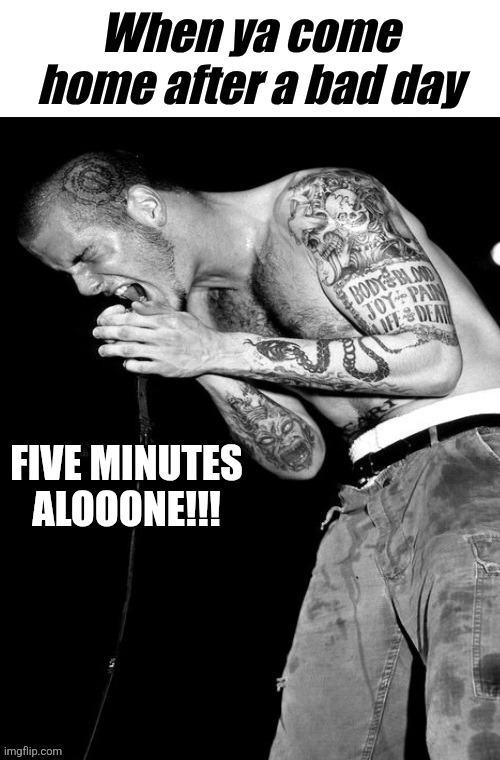 Leave me alooone!!!  Ha | When ya come home after a bad day; FIVE MINUTES ALOOONE!!! | image tagged in its time to rise | made w/ Imgflip meme maker