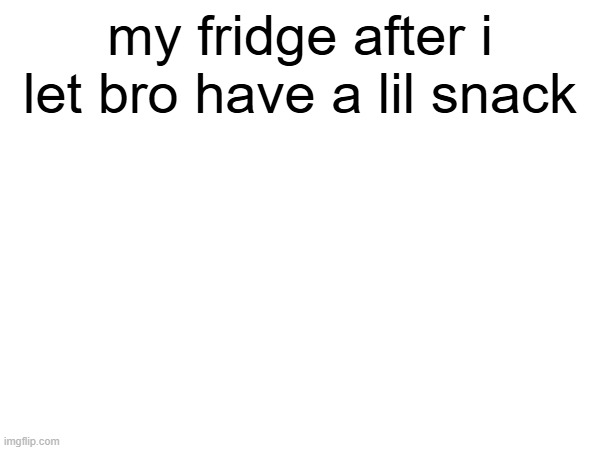 1st meme in funny_stuf | my fridge after i let bro have a lil snack | image tagged in food,fridge,mmm food | made w/ Imgflip meme maker