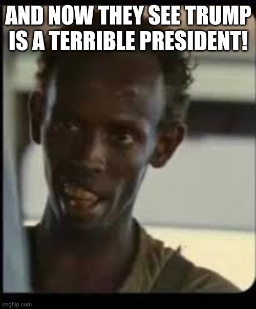 AND NOW THEY SEE TRUMP IS A TERRIBLE PRESIDENT! | image tagged in somalian | made w/ Imgflip meme maker