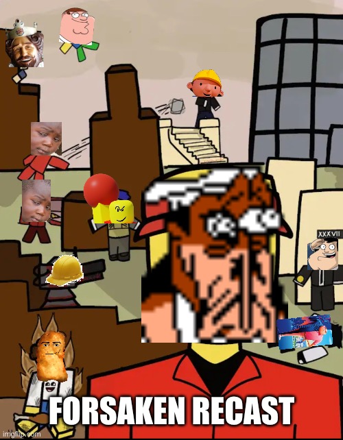 Ok guys this is the new forsaken update! | FORSAKEN RECAST | image tagged in roblox forsaken elliot thousand yard stare,please hire me forsaken | made w/ Imgflip meme maker