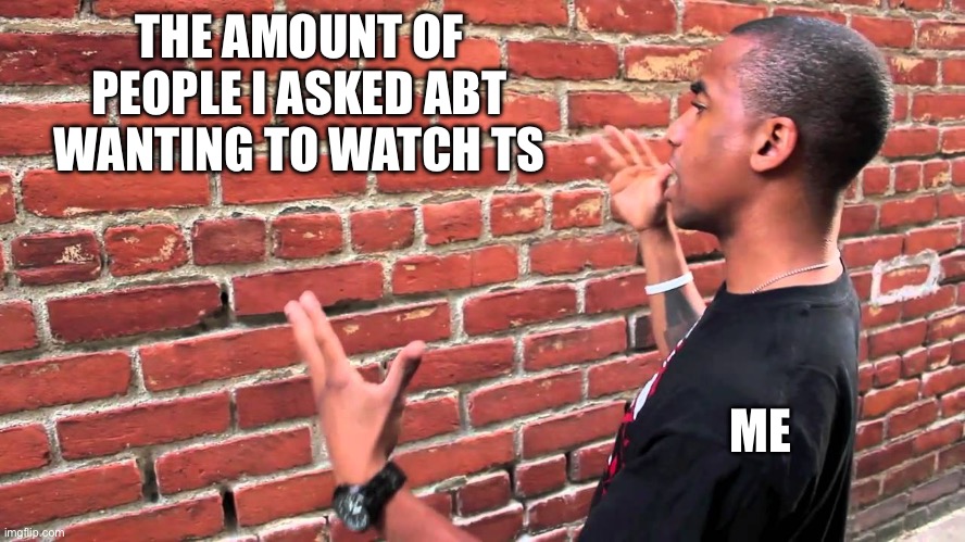 Talking to wall | THE AMOUNT OF PEOPLE I ASKED ABT WANTING TO WATCH TS; ME | image tagged in talking to wall | made w/ Imgflip meme maker