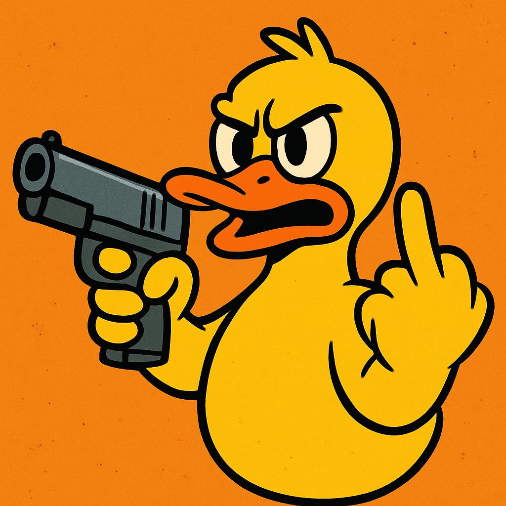Duck holding a gun giving the middle finger Blank Meme Template