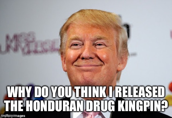 Donald trump approves | WHY DO YOU THINK I RELEASED THE HONDURAN DRUG KINGPIN? | image tagged in donald trump approves | made w/ Imgflip meme maker