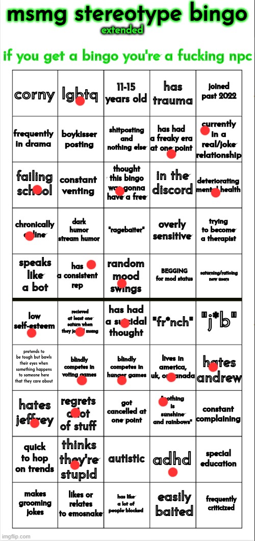 msmg stereotype bingo (extended) | image tagged in msmg stereotype bingo extended | made w/ Imgflip meme maker