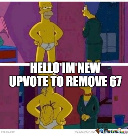 REMOVE 6 7 NOWWWWWWWWWW | HELLO IM NEW UPVOTE TO REMOVE 67 | image tagged in skinny homer | made w/ Imgflip meme maker