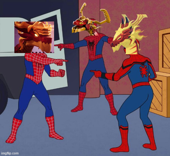 who's who in the dragon council? | image tagged in spider man triple,ninjago | made w/ Imgflip meme maker