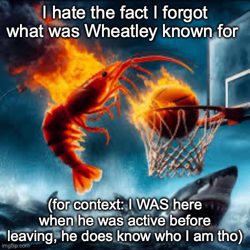 Ballin shrimp | I hate the fact I forgot what was Wheatley known for; (for context: I WAS here when he was active before leaving, he does know who I am tho) | image tagged in ballin shrimp | made w/ Imgflip meme maker
