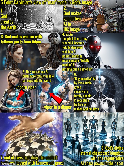 5 point Calvinist View of "Life" | image tagged in calvinism,calvinist memes,anti calvinism,reformed theology,divine ai marionette corpse muppet,divine chessboard | made w/ Imgflip meme maker