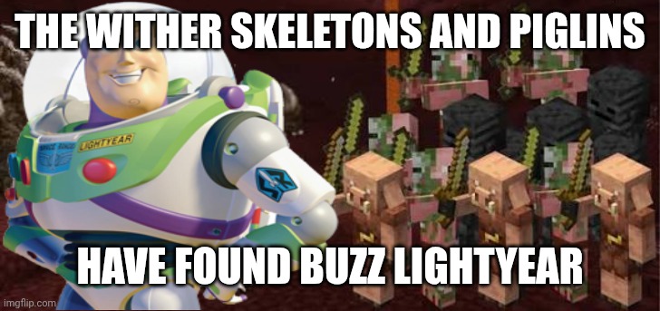 THE WITHER SKELETONS AND PIGLINS; HAVE FOUND BUZZ LIGHTYEAR | made w/ Imgflip meme maker