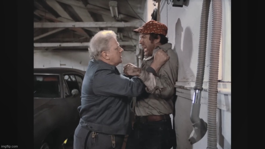 fighting up against a wall template | image tagged in pushed up against a wall,men fighting,autoshop,car mechanic,dark night of the scarecrow 1987,dark night of the scarecrow | made w/ Imgflip meme maker