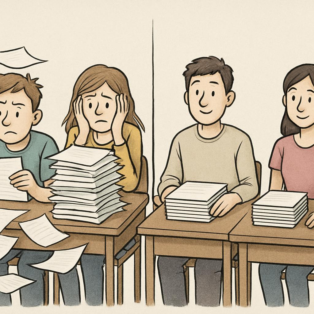 on the left students with a lot of paper work and on the right s Blank Meme Template