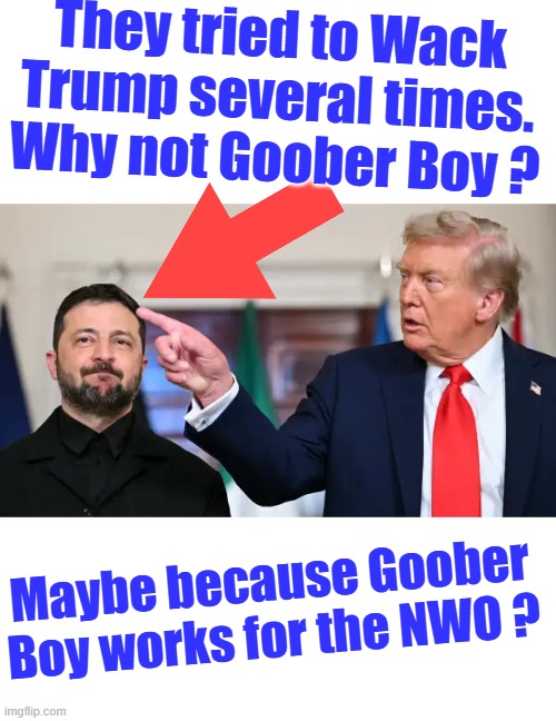 Just a few question's ? | They tried to Wack Trump several times. Why not Goober Boy ? Maybe because Goober Boy works for the NWO ? | made w/ Imgflip meme maker