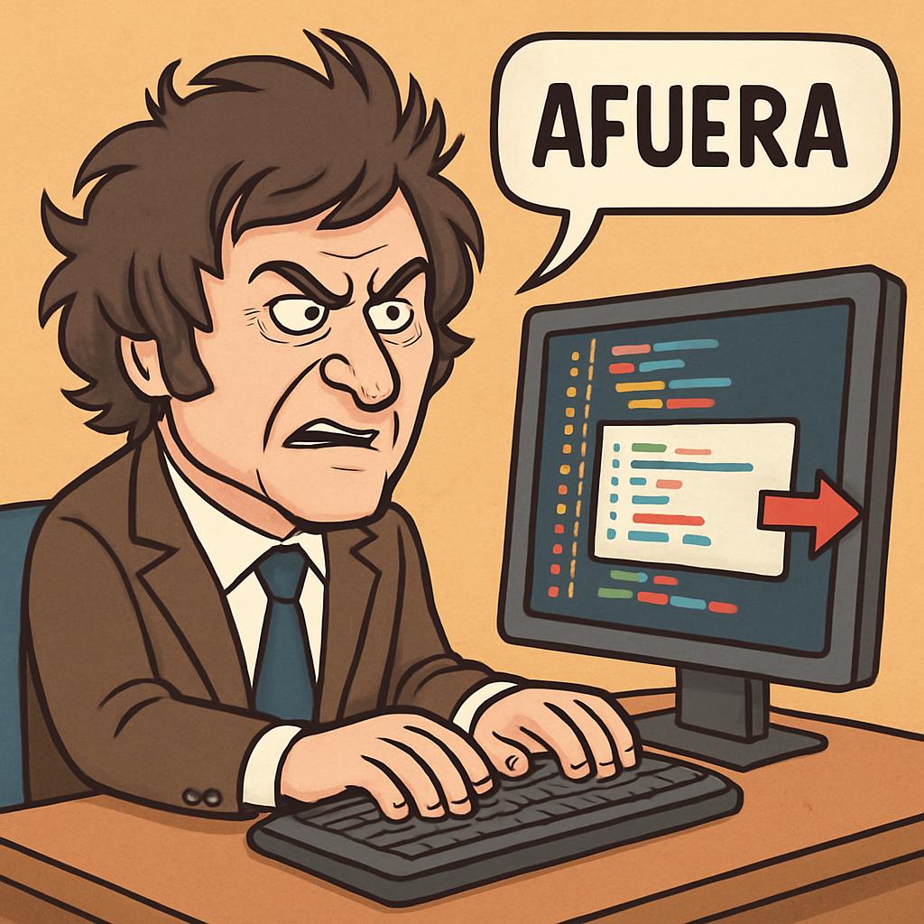 javier milei removing code from codebase with he's phrase "afuer Blank Meme Template
