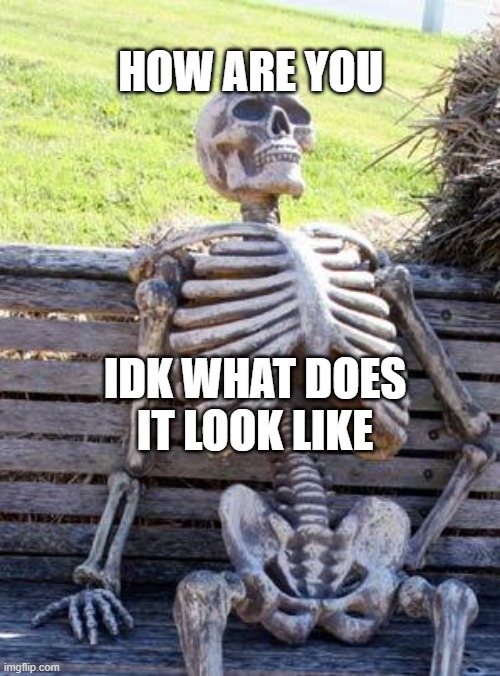 braaaa | HOW ARE YOU; IDK WHAT DOES IT LOOK LIKE | image tagged in memes,waiting skeleton | made w/ Imgflip meme maker