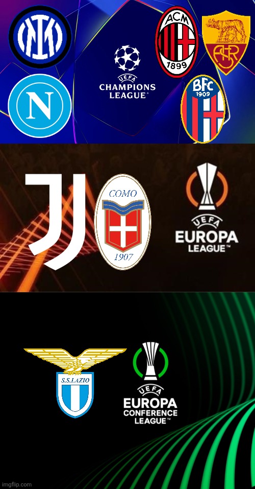 PREDICTION: 8 Serie A Enilive Teams in UEFA Club Competitions 2026/2027 | image tagged in serie a,champions league,europa league,conference league,inter,ac milan | made w/ Imgflip meme maker