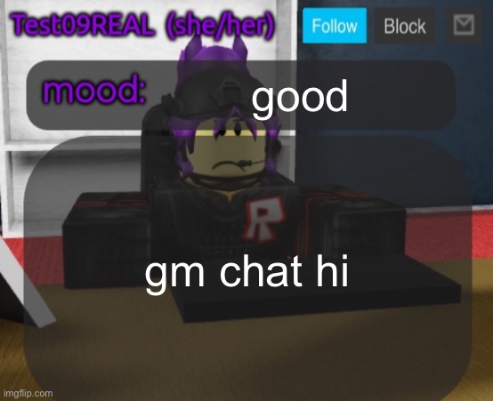 Test09 Jane Doe temp v2 | good; gm chat hi | image tagged in test09 jane doe temp v2 | made w/ Imgflip meme maker