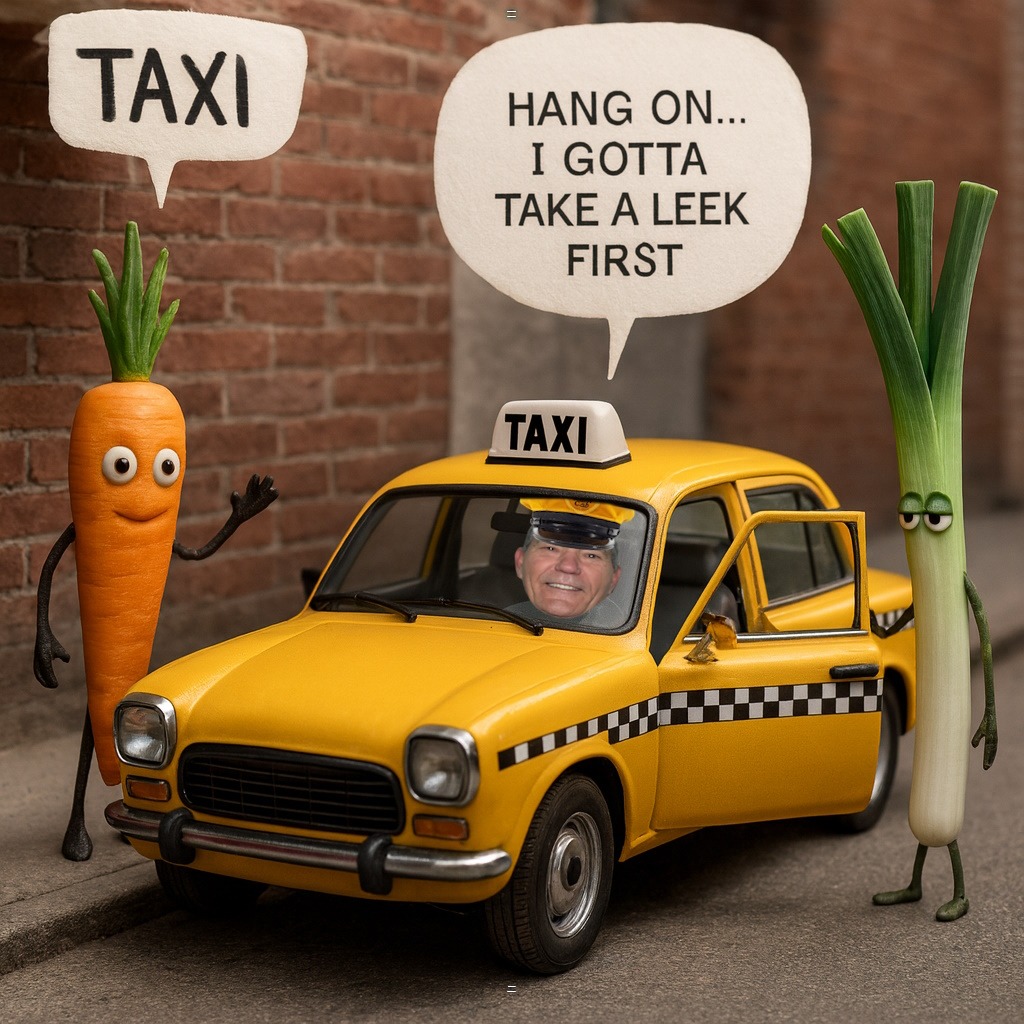 taking a leek | TAXIHANG ON IGOTTA TAKE A LEEK FIRST; HANG ON I GOTTA TAKE A LEEK FIRST | image tagged in leek,taxi,kewlew | made w/ Imgflip meme maker