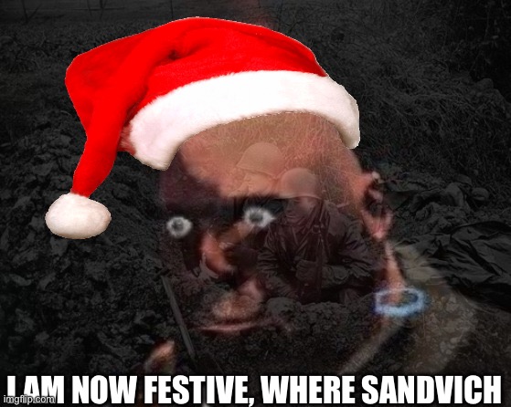 Sandvich | I AM NOW FESTIVE, WHERE SANDVICH | image tagged in heavy has ptsd | made w/ Imgflip meme maker