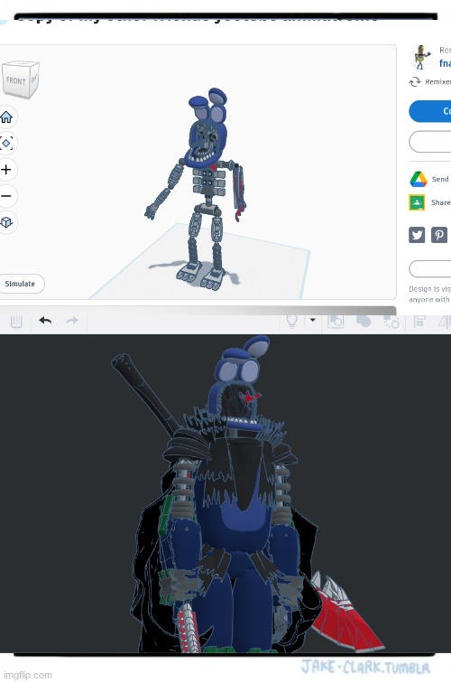 the before and after image is crazy ( its the thing used as a base the modified to get the the thing you see ) | image tagged in fnaf,buh,tinkercad | made w/ Imgflip meme maker