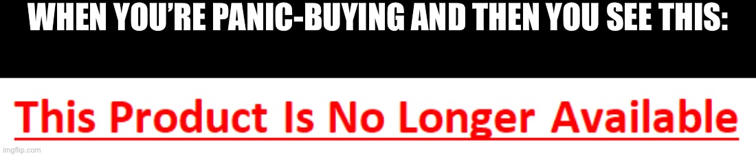 NOOOOOOOOOO | WHEN YOU’RE PANIC-BUYING AND THEN YOU SEE THIS: | image tagged in this product is no longer available,shopping,buy,best buy | made w/ Imgflip meme maker