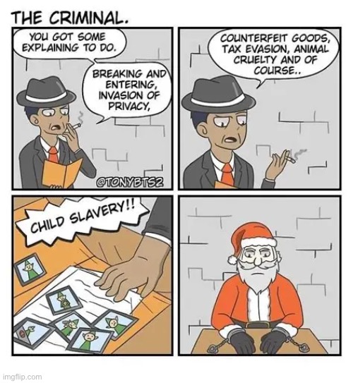 image tagged in comics,the criminal,interrogation,criminal,santa claus | made w/ Imgflip meme maker