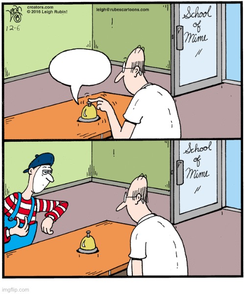 Rubes | image tagged in comics,rubes,hotel desk,bell,mime,silent | made w/ Imgflip meme maker