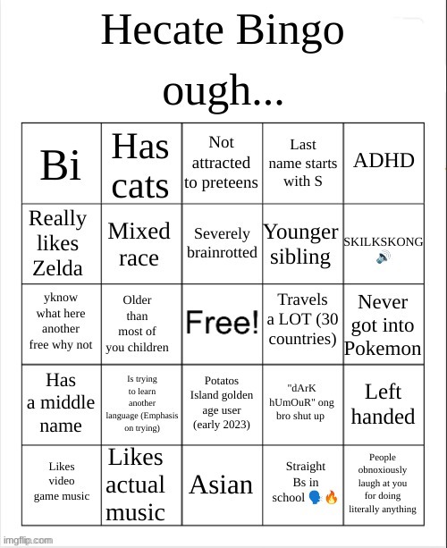 Hecate Bingo | image tagged in hecate bingo | made w/ Imgflip meme maker