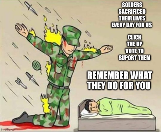 Make a comment if you have a veterinarian in your family | SOLDERS SACRIFICED THEIR LIVES EVERY DAY FOR US; CLICK THE UP VOTE TO SUPORT THEM; REMEMBER WHAT THEY DO FOR YOU | image tagged in soldier protecting sleeping child | made w/ Imgflip meme maker