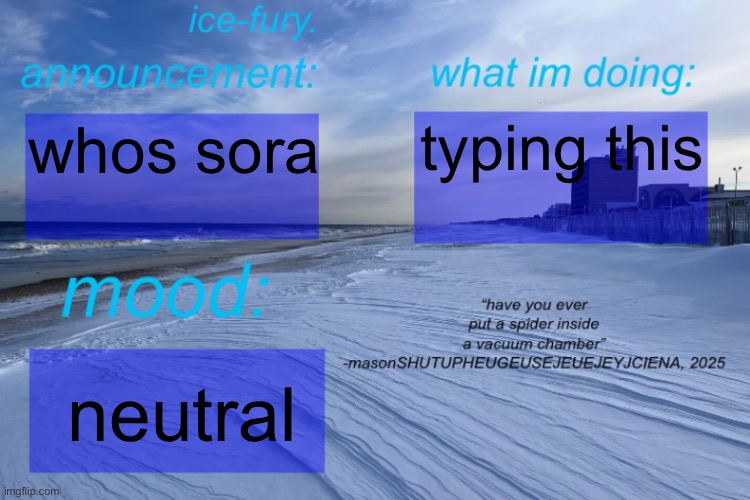 ice-fury. template | typing this; whos sora; neutral | image tagged in ice-fury template | made w/ Imgflip meme maker