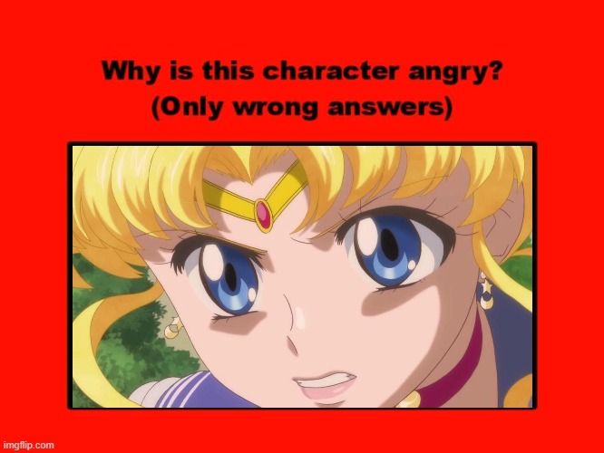 why is usagi angry ? | image tagged in why is ariel angry,anime,sailor moon,usagi,angry,anime memes | made w/ Imgflip meme maker