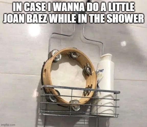 Tambourine Shower | IN CASE I WANNA DO A LITTLE JOAN BAEZ WHILE IN THE SHOWER | image tagged in music | made w/ Imgflip meme maker