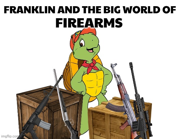 Franklin the turtle memes | FRANKLIN AND THE BIG WORLD OF; FIREARMS | image tagged in guns | made w/ Imgflip meme maker