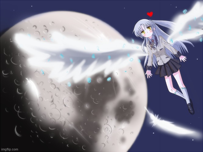 Moon by かるた (angel beats kanade tachibana) | image tagged in anime,art,pixiv,angel | made w/ Imgflip meme maker