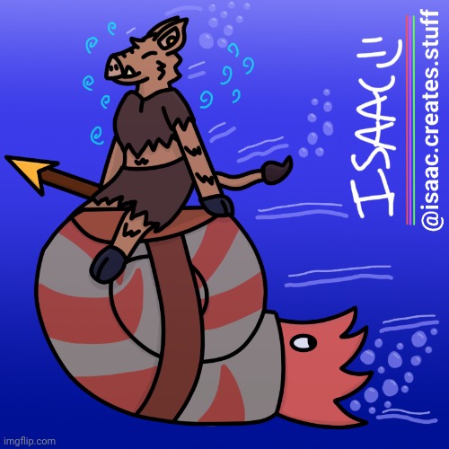 My Piglin OC riding a Nautilus, to celebrate Minecraft's Mounts of Mayhem drop releasing | image tagged in minecraft,pig,spear,underwater,fanart,oc | made w/ Imgflip meme maker