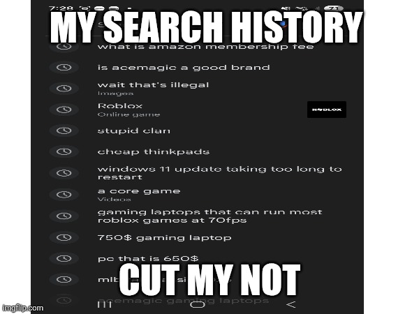 Search history | MY SEARCH HISTORY; CUT MY NOT | image tagged in blank white template,search history | made w/ Imgflip meme maker