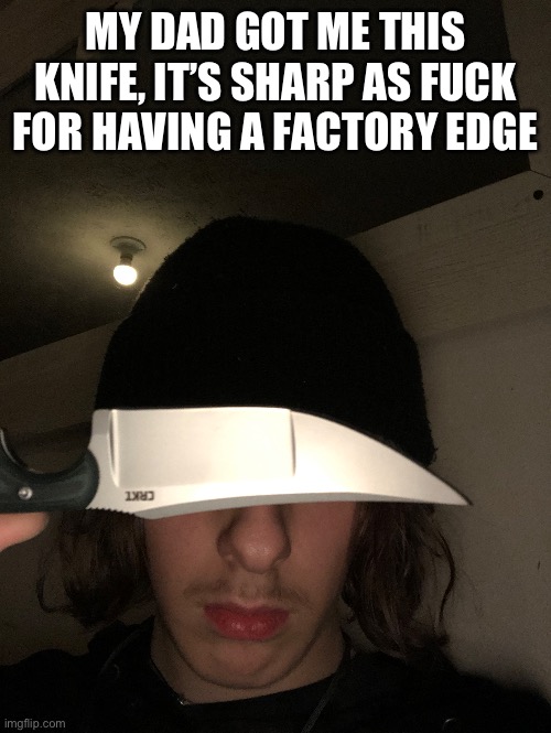 MY DAD GOT ME THIS KNIFE, IT’S SHARP AS FUСK FOR HAVING A FACTORY EDGE | made w/ Imgflip meme maker