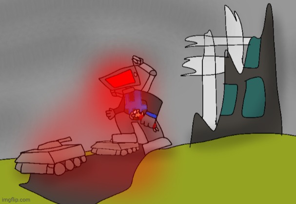 Here's some lore about Gebrix's universe, there was an ai uprising around the 2030's-2050's eradicating all of humanity, this is | made w/ Imgflip meme maker