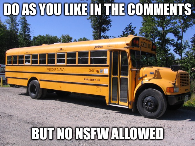 school bus | DO AS YOU LIKE IN THE COMMENTS; BUT NO NSFW ALLOWED | image tagged in school bus | made w/ Imgflip meme maker