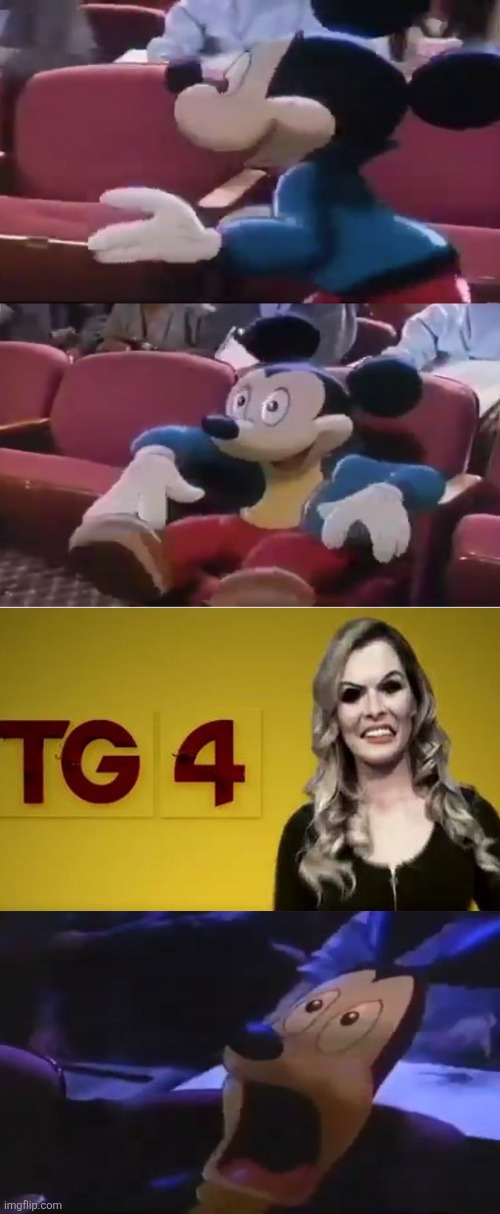 TG4's presenter's evil makeover scares poor Mickey Mouse | image tagged in oh boy my favorite seat,tg4,nightmare fuel,ireland | made w/ Imgflip meme maker