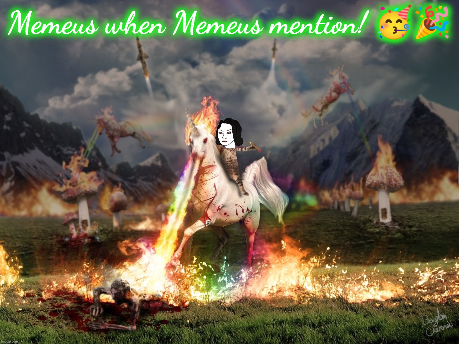 Memeus when Memeus mention | Memeus when Memeus mention! ?? | image tagged in memeus maximus,that's just silly cat | made w/ Imgflip meme maker