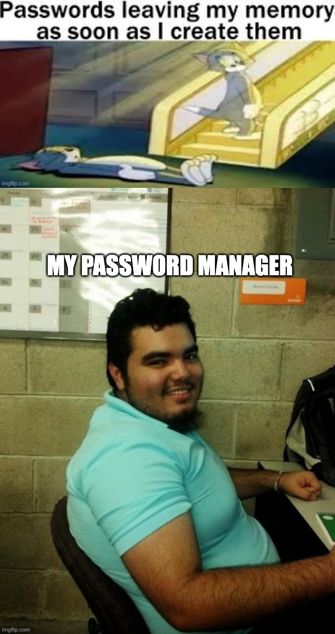 MY PASSWORD MANAGER | image tagged in memes,hardworking guy,funny,passwords | made w/ Imgflip meme maker